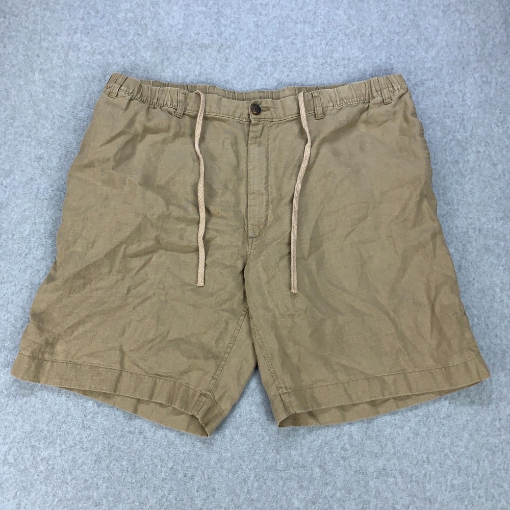 Caribbean Shorts Mens 46 Tan 100% Linen Elastic Drawstring Waist Casual Beach